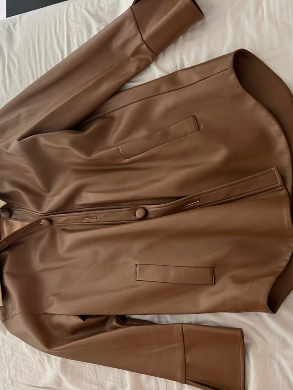 Petite Studio Brown Faux Leather Button-Front Jacket
